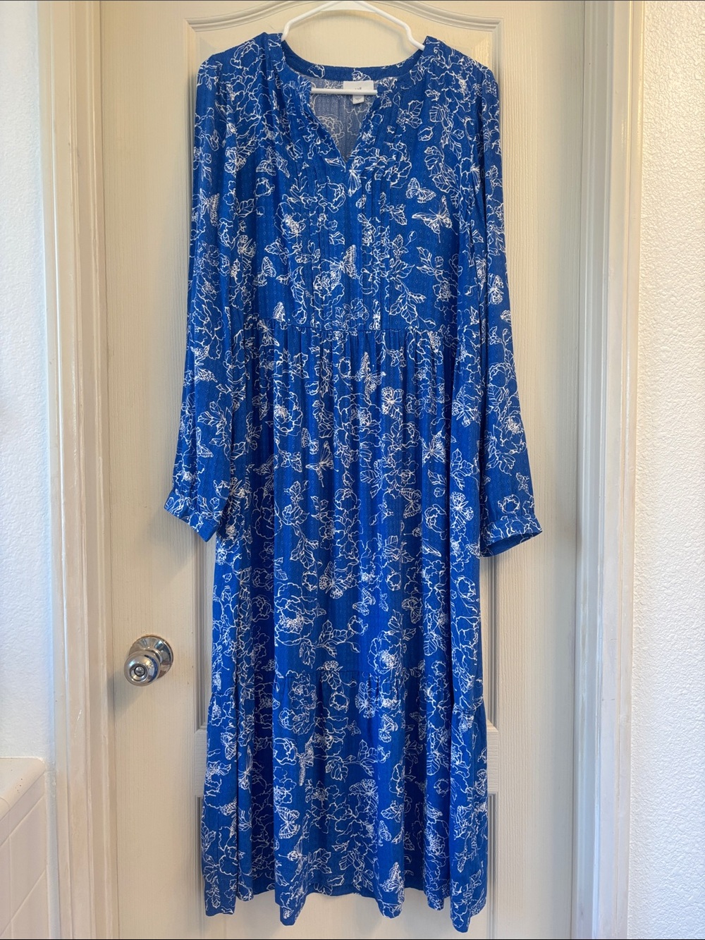 Blue Floral Long Sleeve Women's Dress